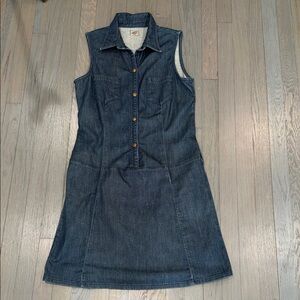 Like New Gold Sign Sleeveless Overall Denim Dress with Button Front Sz L